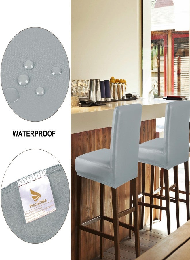 PiccoCasa Waterproof Bar Stool Covers, Faux Leather Pub Counter Height Side Chair Covers with Elastic Band Silver Gray 2Pcs - Image 4