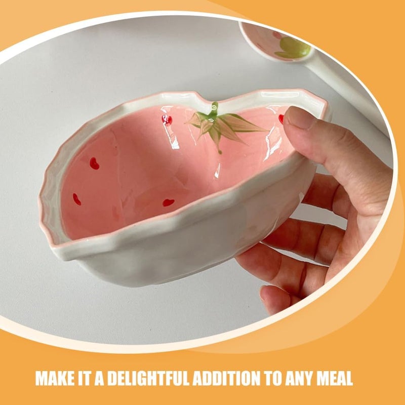 Hemoton طبق حلوى سيراميك على شكل قلب مع ملعقة وعاء حلوى فراولة لطيف طبق تقديم مقبلات فواكه طبق سوشي عشاء طبق تقديم وجبات خفيفة 6 بوصات - Image 3