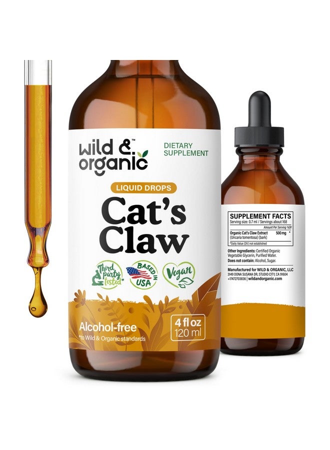Wild & Organic Wild & Organic Cats Claw Tincture - Immune Support Supplement - Cats Claw Herb Liquid Extract - Vegan, Sugar & Alcohol-Free Bark Based Drops - 4 fl oz  - Image 1
