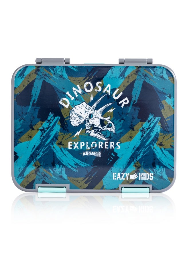 Eazy Kids Eazy Kids 6 & 4 Convertible Bento Lunch Box w/ Lunch Bag, Steel Spoon & Fork Set and Alphabets Sticker - T-Rex Grey  - Image 5