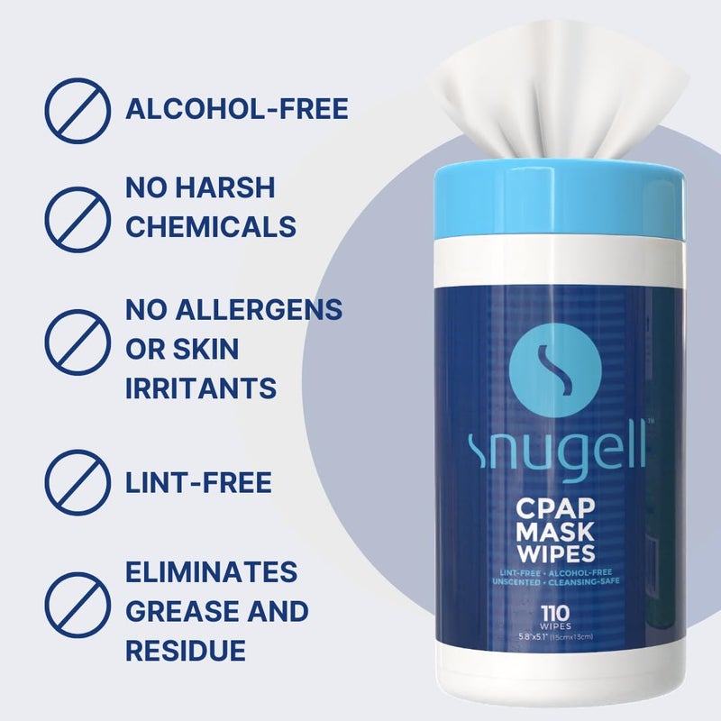 Snugell Unscented CPAP Mask Wipes â€“ 110 Count â€“100% Soft Cotton â€“ Lint & Alcohol-Free â€“ Skin-Safe Formula with Aloe Vera â€“ Easy-to-Open Canister â€“ Perfect for Cleaning CPAP Masks, Tubes, and Devices - Image 5