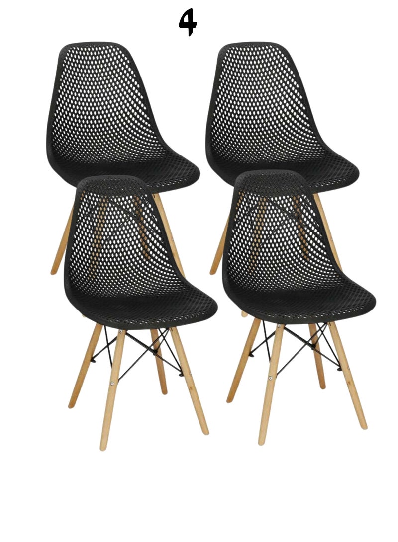 ماس طقم كراسي طعام بلاستيكي بتصميم عصري وأنيق بأرجل خشبية طبيعية للمطبخ وغرفة الطعام وغرفة النوم وغرفة المعيشة مكون من 4 قطع - Image 1