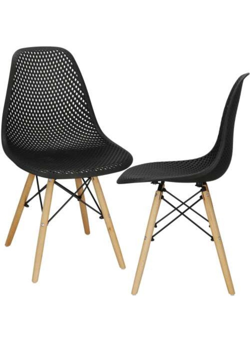 ماس طقم كراسي طعام بلاستيكي بتصميم عصري وأنيق بأرجل خشبية طبيعية للمطبخ وغرفة الطعام وغرفة النوم وغرفة المعيشة مكون من 4 قطع - Image 4