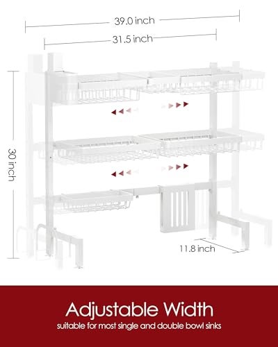 Sakugi Dish Drying Rack Over The Sink Dish Drainer Drying Rack with Utensil Knife Holder Hooks Stainless Steel Kitchen Organizers and Storage Solution 118 D x 315390W x 30 H White - Image 3