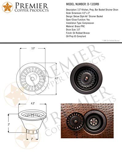Premier Copper Products D-132ORB 3.5-Inch Universal Kitchen/Bar Basket Strainer Drain, Oil Rubbed Bronze - Image 5