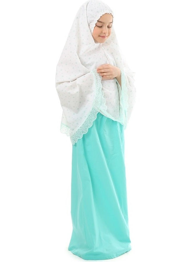 Elanesa  فستان صلاة للبنات من Elanesa بلون النعناع مع تفاصيل من الدانتيل ومطبوع على شكل نجمة  - Image 2