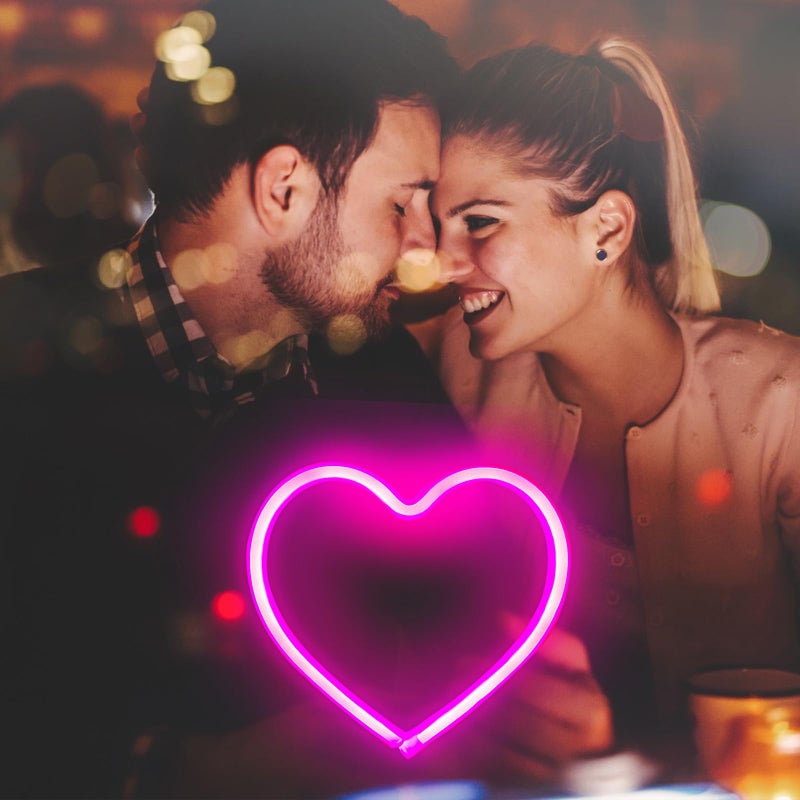EXF Pink Heart Neon Sign, Battery Operated or USB Powered LED Heart Lights for Valentines Day Decoration, Valentines Gifts for Wife Wedding Proposal Anniversary Mother's Day Girlsâ€™ Room Table Wall Decor - Image 3