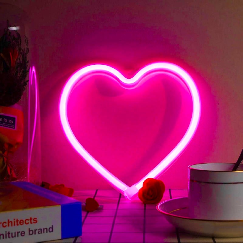 EXF Pink Heart Neon Sign, Battery Operated or USB Powered LED Heart Lights for Valentines Day Decoration, Valentines Gifts for Wife Wedding Proposal Anniversary Mother's Day Girlsâ€™ Room Table Wall Decor - Image 1