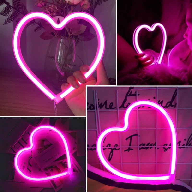 EXF Pink Heart Neon Sign, Battery Operated or USB Powered LED Heart Lights for Valentines Day Decoration, Valentines Gifts for Wife Wedding Proposal Anniversary Mother's Day Girlsâ€™ Room Table Wall Decor - Image 2