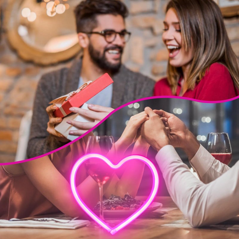 EXF Pink Heart Neon Sign, Battery Operated or USB Powered LED Heart Lights for Valentines Day Decoration, Valentines Gifts for Wife Wedding Proposal Anniversary Mother's Day Girlsâ€™ Room Table Wall Decor - Image 5