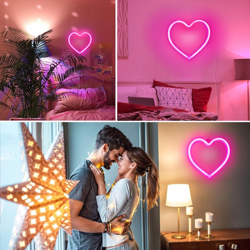 EXF Pink Heart Neon Sign, Battery Operated or USB Powered LED Heart Lights for Valentines Day Decoration, Valentines Gifts for Wife Wedding Proposal Anniversary Mother's Day Girlsâ€™ Room Table Wall Decor - Image 4