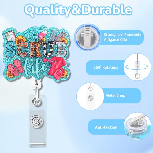 KYLELOVE Badge Reels Retractable ID Clips Funny Acrylic Badge Holder with Alligator Clip Nursing Badge Reel for Doctor Student Teacher Nurses - Image 3