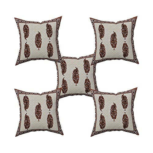 Blizz Mont | Ethnic Motif Printed Cushion Cover | Pure Cotton | Size- 16 x 16 inches- Set of 5- (BM1027-BROWN-BU)-C - Image 1