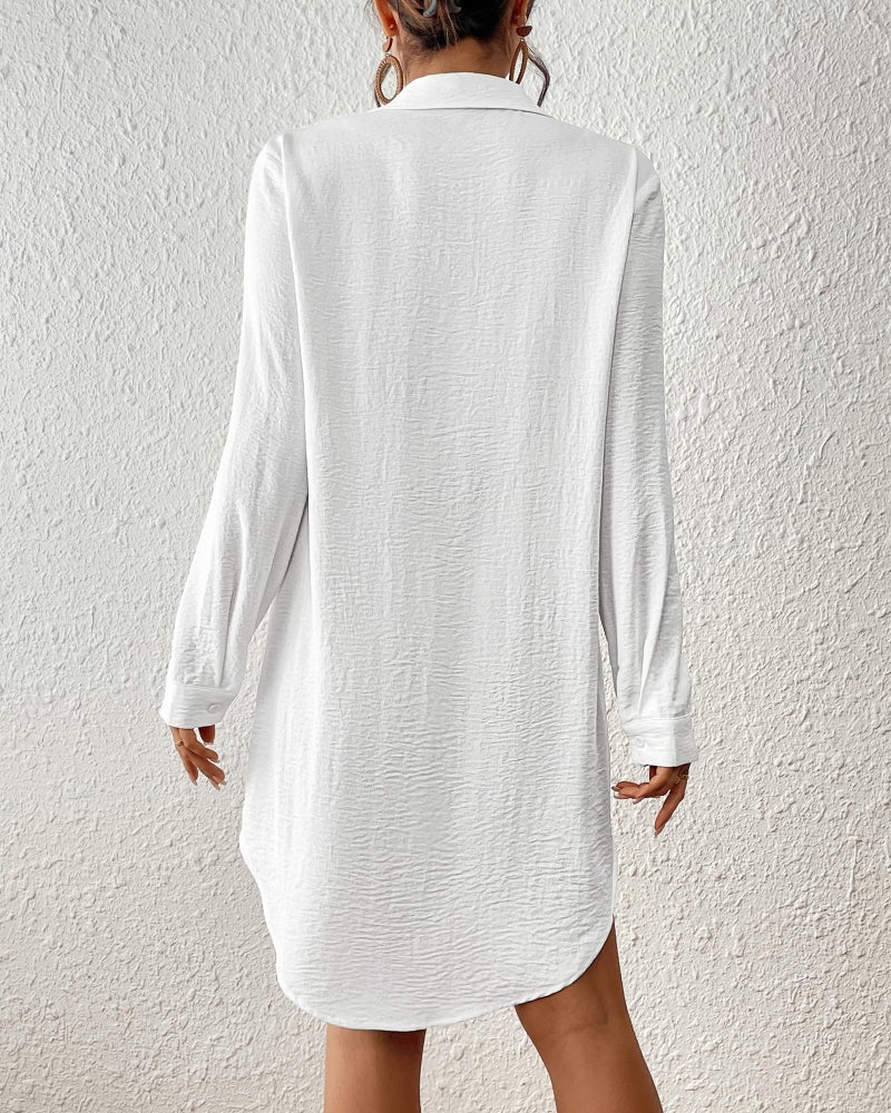 Bsubseach Swimsuit Coverup for Women Button Down Beach Cover Ups Long Sleeve Shirt Dress Modern Blouse Top White L - Image 5