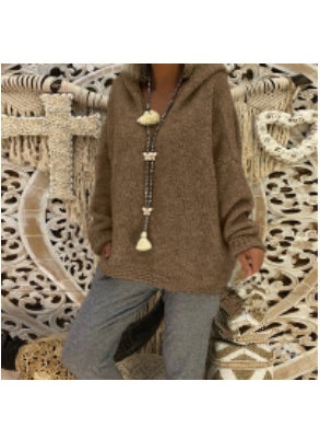 Generic - Womens Casual Knit Hooded Pullover Sweater 2024 Brown - Image 1