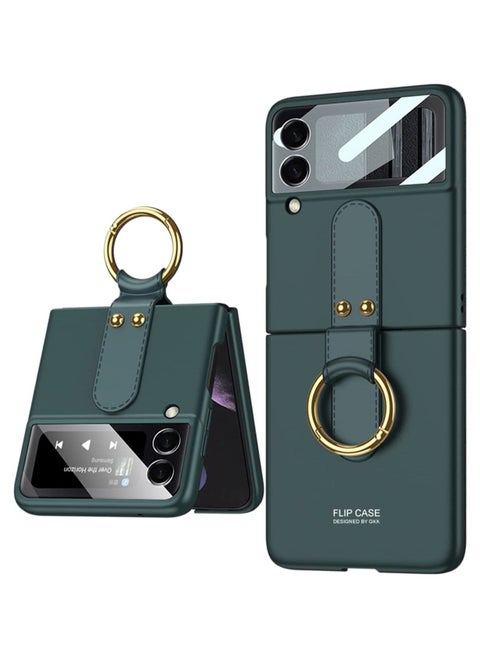 Compatible with folding screen Samsung Galaxy Z Flip 4 case, Z Flip 4 with ring case, shockproof ultra-thin hard PC case with bracket protective cover for Galaxy Z Flip 4 5G - Green