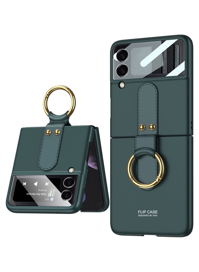 TEAM LUXURY - Compatible with folding screen Samsung Galaxy Z Flip 4 case, Z Flip 4 with ring case, shockproof ultra-thin hard PC case with bracket protective cover for Galaxy Z Flip 4 5G - Green - Image 1