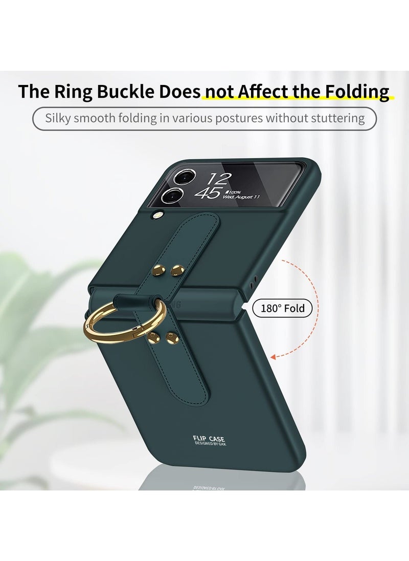 TEAM LUXURY - Compatible with folding screen Samsung Galaxy Z Flip 4 case, Z Flip 4 with ring case, shockproof ultra-thin hard PC case with bracket protective cover for Galaxy Z Flip 4 5G - Green - Image 1