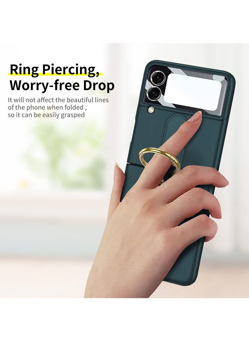 TEAM LUXURY - Compatible with folding screen Samsung Galaxy Z Flip 4 case, Z Flip 4 with ring case, shockproof ultra-thin hard PC case with bracket protective cover for Galaxy Z Flip 4 5G - Green - Image 1