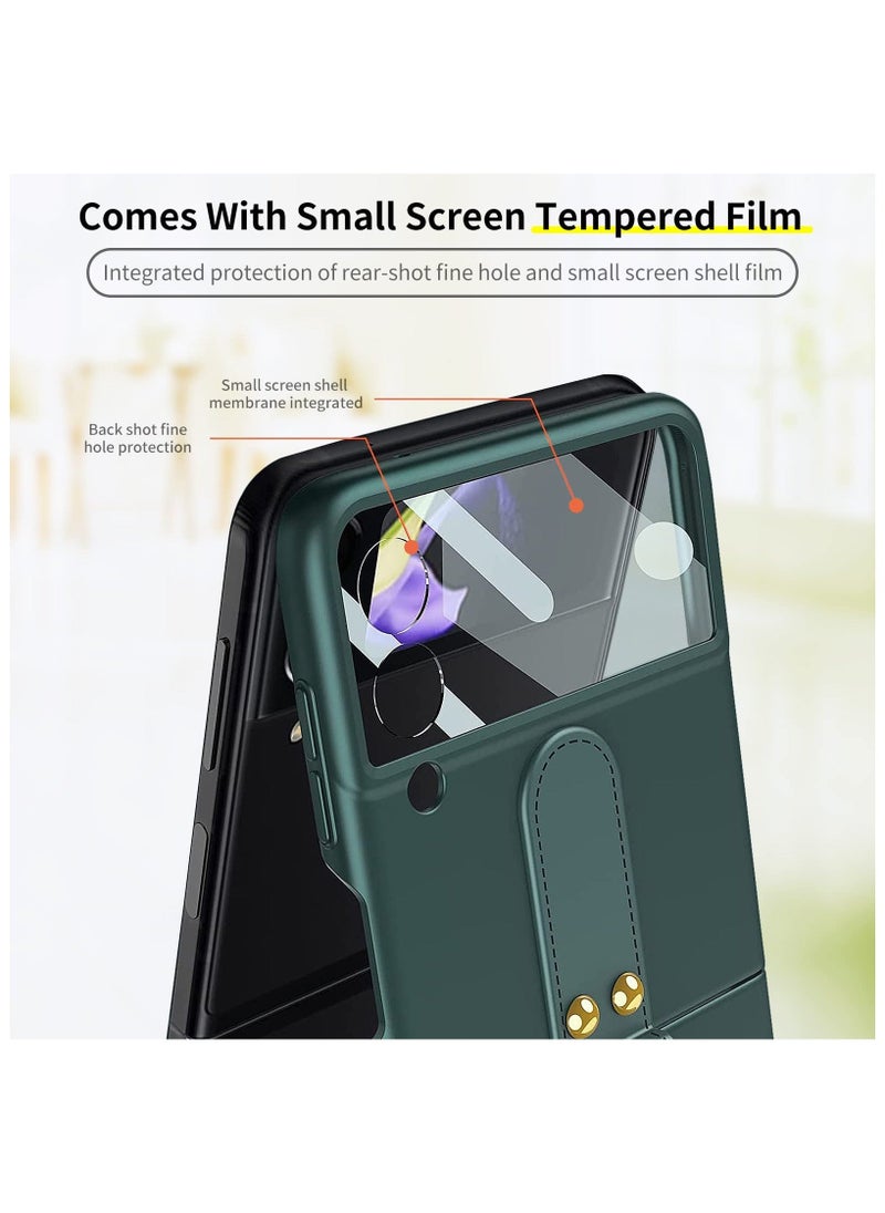 TEAM LUXURY - Compatible with folding screen Samsung Galaxy Z Flip 4 case, Z Flip 4 with ring case, shockproof ultra-thin hard PC case with bracket protective cover for Galaxy Z Flip 4 5G - Green - Image 1