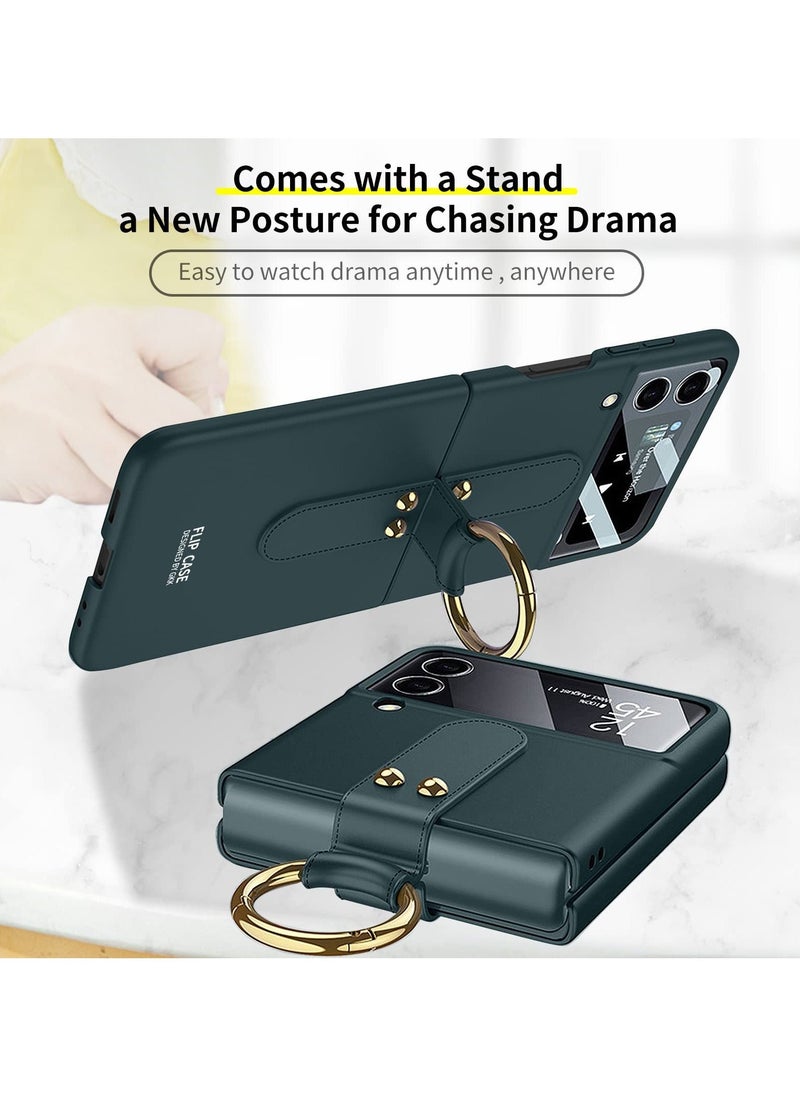 TEAM LUXURY - Compatible with folding screen Samsung Galaxy Z Flip 4 case, Z Flip 4 with ring case, shockproof ultra-thin hard PC case with bracket protective cover for Galaxy Z Flip 4 5G - Green - Image 1
