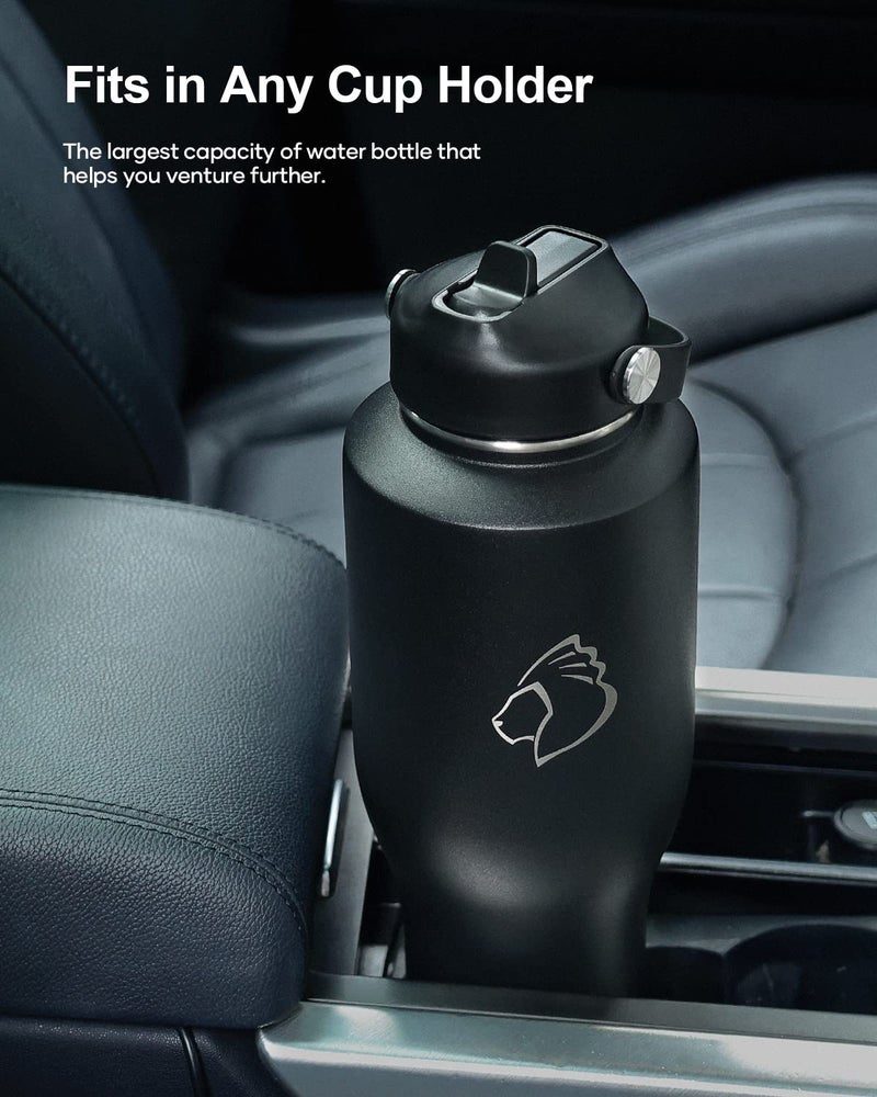 BUZIO 40oz Tumbler with Handle Straw Lid and Flex Lid, 40 oz Insulated Water Bottle Fits in Car Cup Holder, Double Wall Stainless Steel Travel Flask, Keeps Cold for 48 Hrs, Hot for 24 Hrs, Black - Image 2