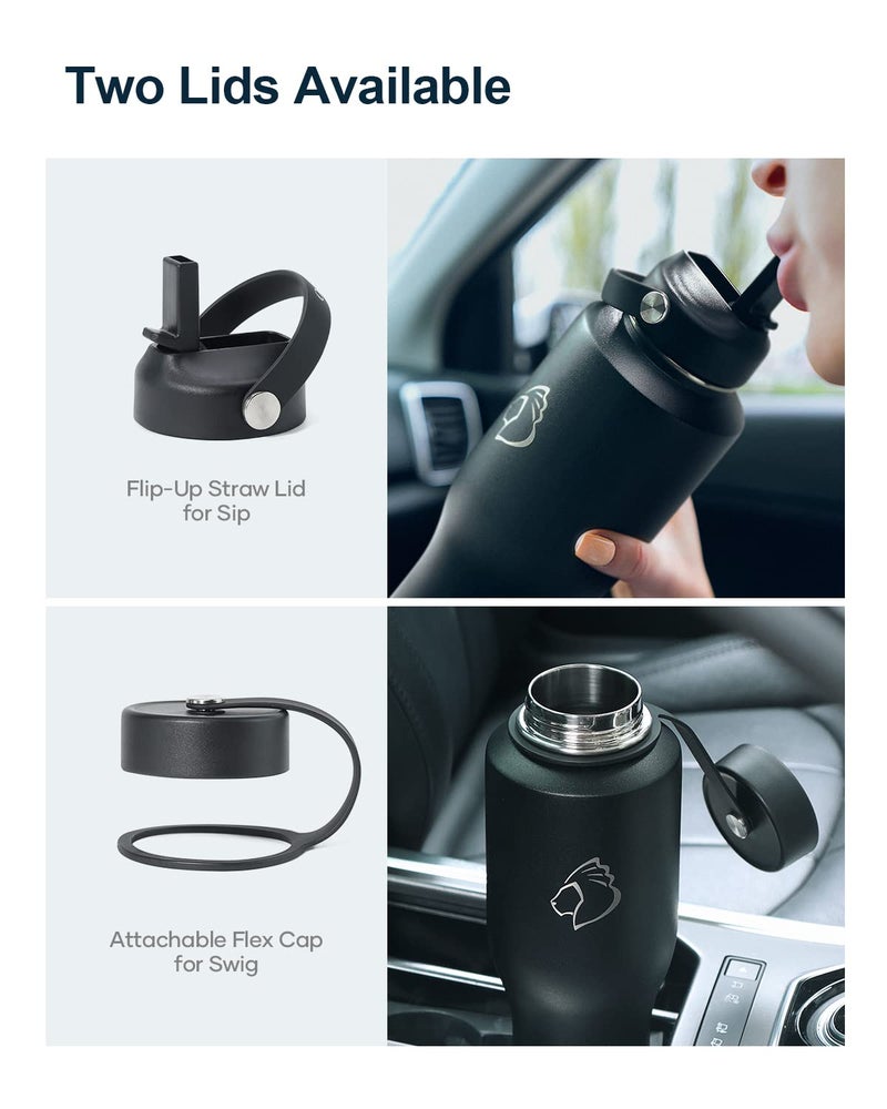 BUZIO 40oz Tumbler with Handle Straw Lid and Flex Lid, 40 oz Insulated Water Bottle Fits in Car Cup Holder, Double Wall Stainless Steel Travel Flask, Keeps Cold for 48 Hrs, Hot for 24 Hrs, Black - Image 4