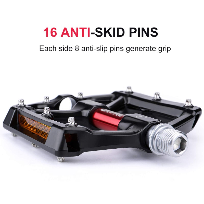CXWXC Road/MTB Bike Pedals - Aluminum Alloy Bicycle Pedals - Mountain Bike Pedal with Removable Anti-Skid Nails (A: Black-Red) - Image 3