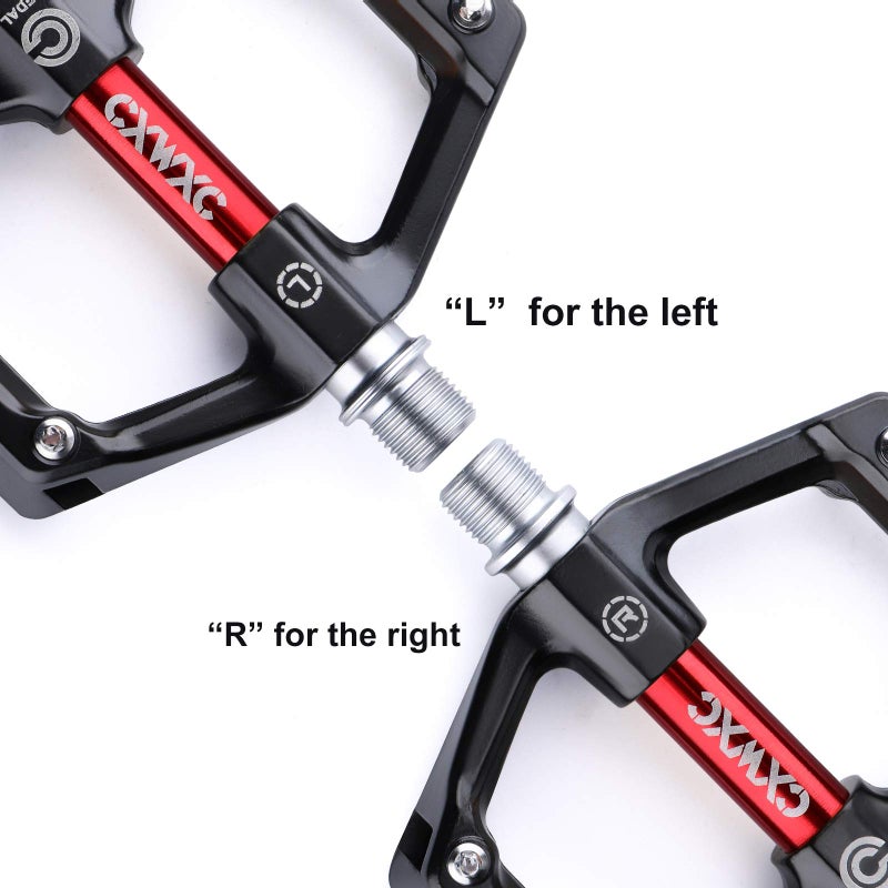 CXWXC Road/MTB Bike Pedals - Aluminum Alloy Bicycle Pedals - Mountain Bike Pedal with Removable Anti-Skid Nails (A: Black-Red) - Image 5