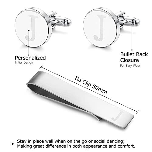 LOYALLOOK Classic Engraved Initial Cufflinks and Tie Clip Bar Set Alphabet Letter Formal Business Wedding Shirts J - Image 3