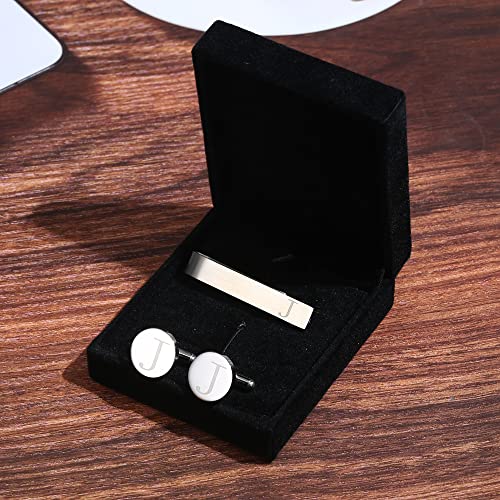 LOYALLOOK Classic Engraved Initial Cufflinks and Tie Clip Bar Set Alphabet Letter Formal Business Wedding Shirts J - Image 2
