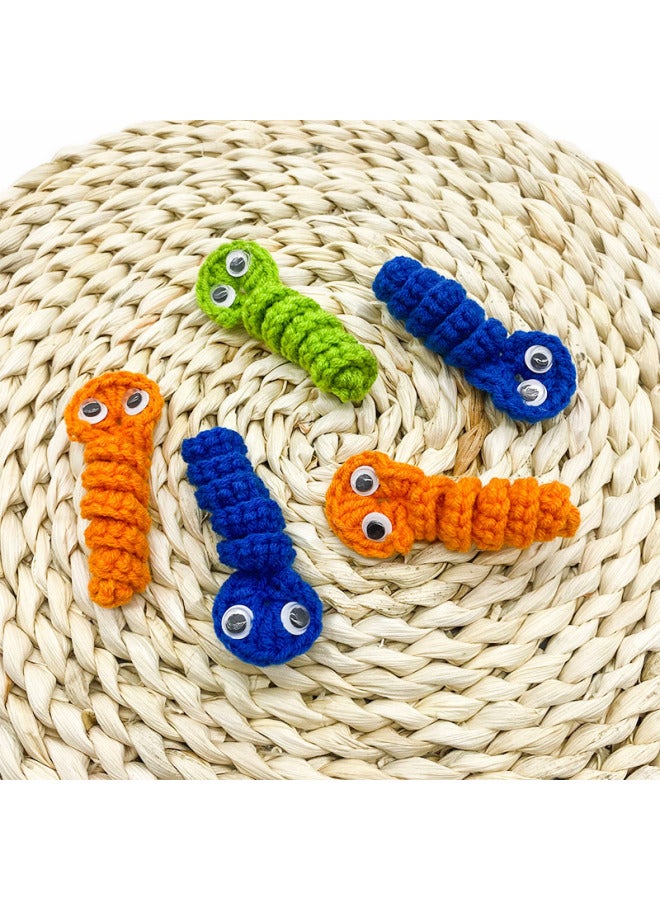 Cartoon Worry Worms Gift Doll Worms Small Ornaments Handmade Knitted Caterpillar Small Gift-Color:blue Caterpillar  - Image 3