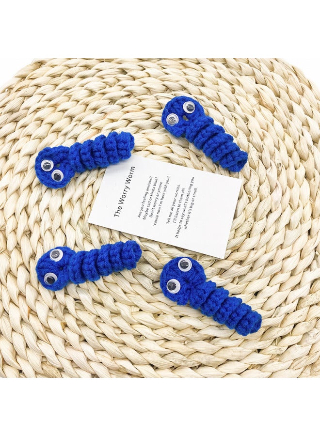 Cartoon Worry Worms Gift Doll Worms Small Ornaments Handmade Knitted Caterpillar Small Gift-Color:blue Caterpillar  - Image 4