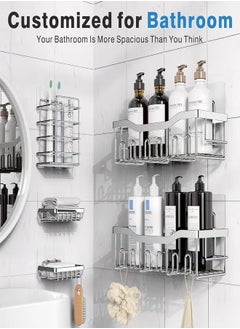 Beauenty Shower Caddy 5 Pack,Adhesive Shower Organizer for Bathroom Storage&Home Decor&Kitchen,No Drilling,Large Capacity,Rustproof Stainless Steel Bathroom Organizer,Shower Shelves for Inside Shower-Larger  - Image 2