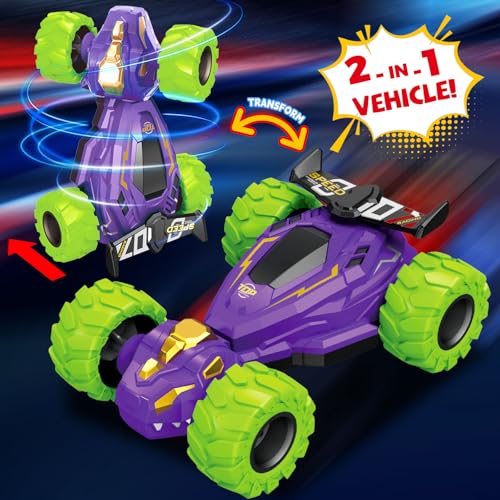 ZYSUN Toddler Monster Truck ToysDinosaur Toys for Ages 34 Friction Spin Stunt Race Cars2 PCS Push and Go Baby Toy CarsOff Road 360 Rotating TrucksChristmas Birthday Gifts for Kids Yellow and Purple - Image 5
