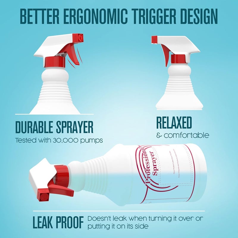 Houseables Spray Bottles, Empty Sprayer Bottle, Heavy Duty Cleaning Nozzle, 24oz, 3 Pack, Plastic, Industrial, Professional, Refillable, for Water, Alcohol, Bleach, Detailing, All Purpose Cleaner, - Image 5