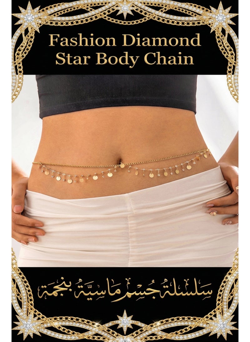 يوكانبي سلسلة جسم ماسية بنجمة – اكسسوار سلسلة خصر حديدية بسيطة - Image 1