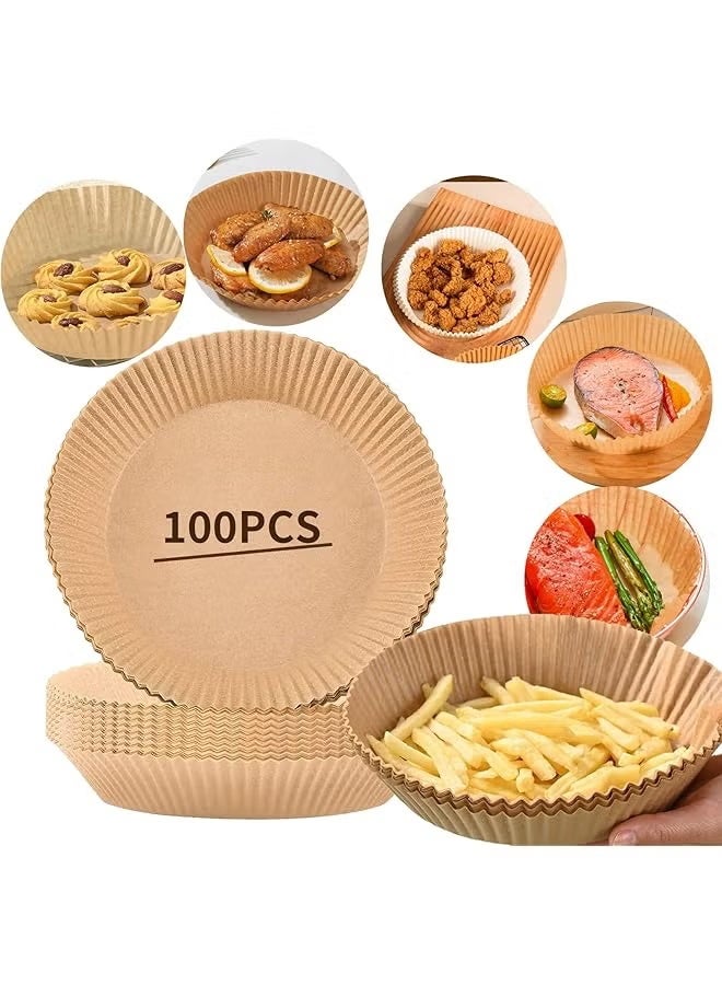 مقلاة هوائية بطانات ورقية للاستعمال مرة واحدة ورق زبدة غير لاصق لبطانات مقلاة الهواء 100 قطعة ورق خبز مستدير طبيعة 100 قطعة - Image 1