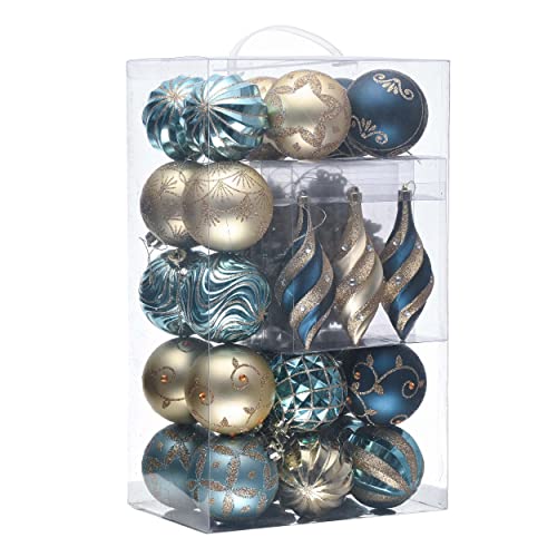 Valery Madelyn Christmas Tree Decorations Set 40ct Blue and Gold Shatterproof Christmas Ball Ornaments Bulk Luxury Hanging Ornaments for Xmas Holiday Wedding Party Decor - Image 1