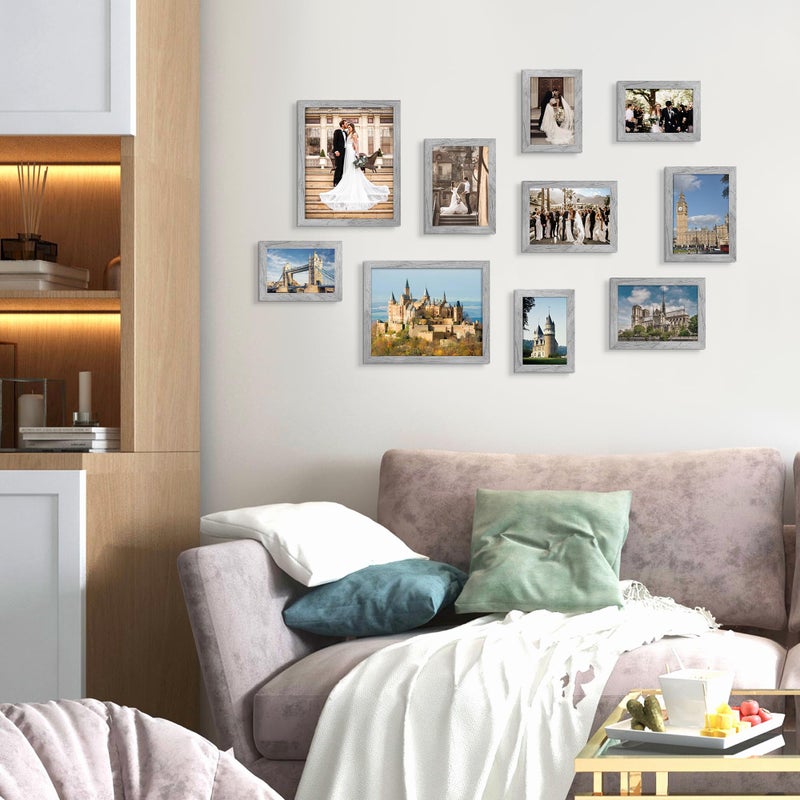 upsimples 10 Pack Picture Frames Collage Wall Decor for Mounting or Tabletop Display, Photo Gallery Frame Set for Family, Multi Sizes Including 8x10, 5x7, 4x6, Gray - Image 4