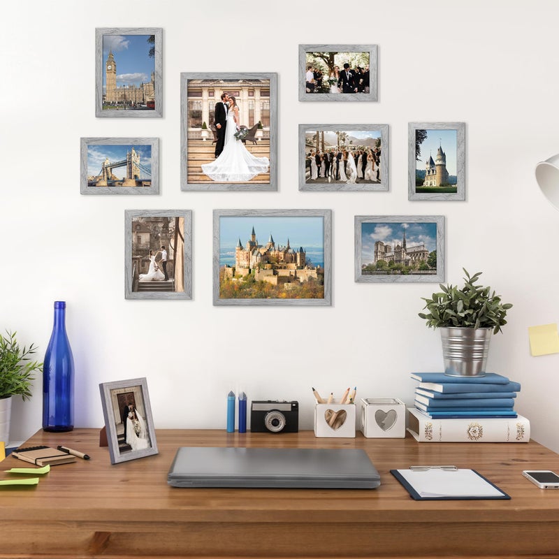 upsimples 10 Pack Picture Frames Collage Wall Decor for Mounting or Tabletop Display, Photo Gallery Frame Set for Family, Multi Sizes Including 8x10, 5x7, 4x6, Gray - Image 3