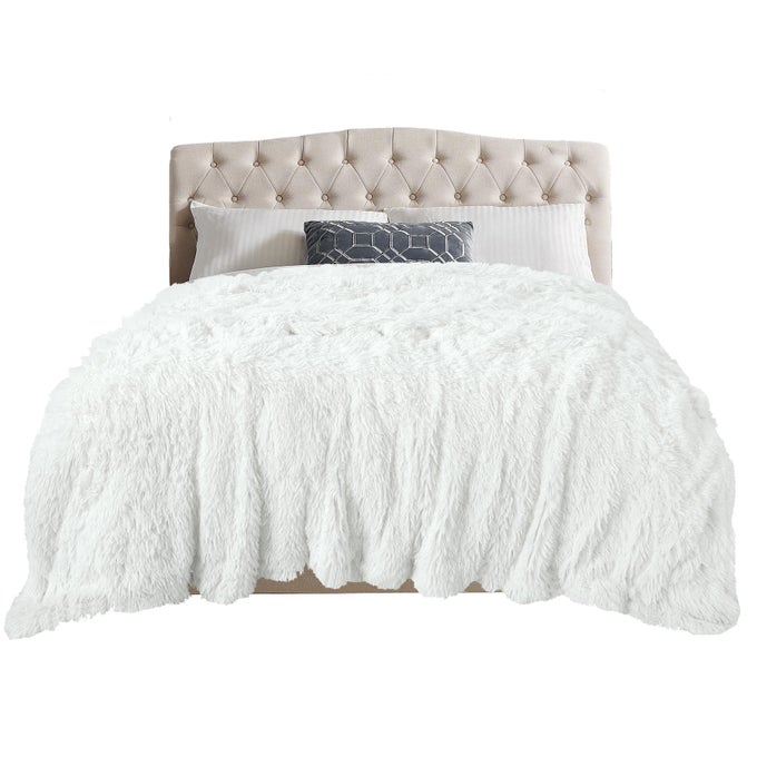 EXTRA SOFT FUZZY FAUX FUR BLANKET QUEEN SIZE 78X90 REVERSIBLE LIGHTWEIGHT DECORATIVE BLANKETS AND THROWS SUPER SOFT COZY MICROFIBER FLEECE FUZZY BLANKETS FOR COUCH BED PURE WHITE