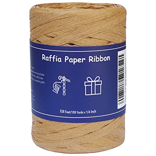 HAMUIERS Raffia Ribbon for Gift Wrapping, Packing Paper Twine String, Craft Ribbon for Crochet - 1/4'' Wide, 109 Yards - Image 1