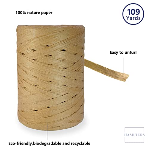 HAMUIERS Raffia Ribbon for Gift Wrapping, Packing Paper Twine String, Craft Ribbon for Crochet - 1/4'' Wide, 109 Yards - Image 2