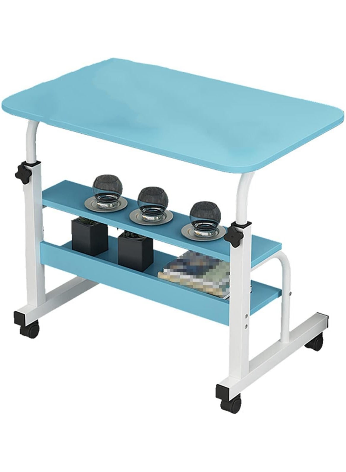Bedside Computer Desk,Lifting Height Adjustable Computer Laptop Table Movable With Pulley, Wood+Steel Frame Modern Style Writing Working Desk