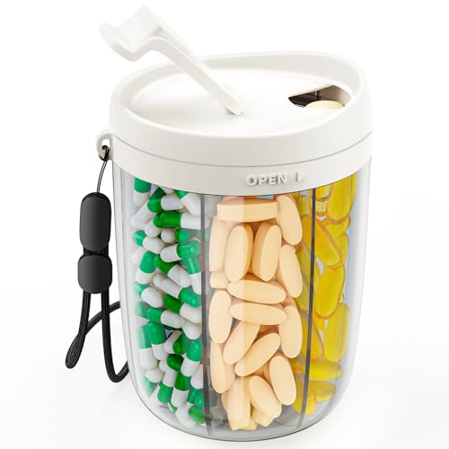 PULIV Large Supplement Organizer Bottle, Holds Plenty of 6 Various Vitamins in 1 Pill Dispenser with Anti-Mixing & Wide Openings Design, Easy to Retrieve Meds, Includes 20 Pcs Stick-on Labels White - Image 1