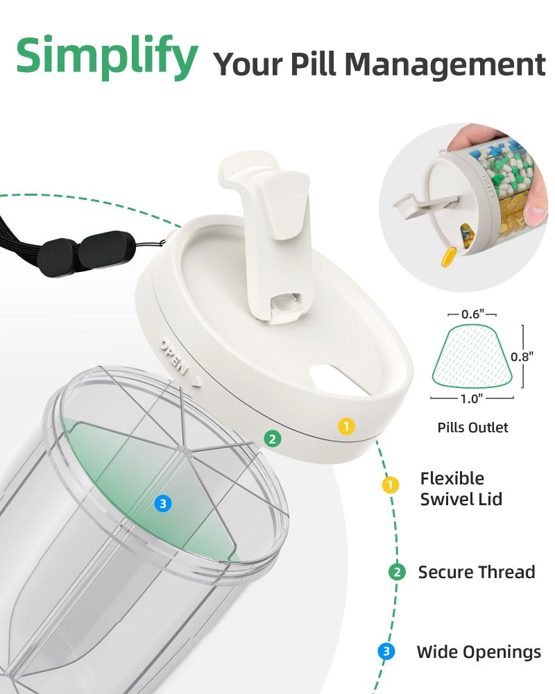 PULIV Large Supplement Organizer Bottle, Holds Plenty of 6 Various Vitamins in 1 Pill Dispenser with Anti-Mixing & Wide Openings Design, Easy to Retrieve Meds, Includes 20 Pcs Stick-on Labels White - Image 3