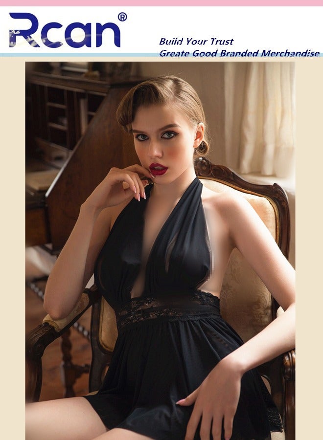 Rcan Lingerie For Women Stretchy Halter Teddy Babydoll V Neck Underwear Nightwear Backless Ladies Boudoir Outfits Sleepwear - Image 2