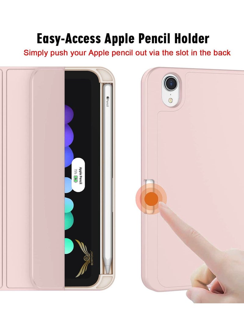 BORTONY iPad Cover Comaptible with Mini 6th Generation Pencil Holder Soft Silicone Protective Folding Case - Image 4