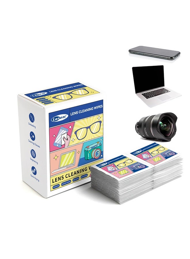 WILLIAM WEIR Lens Cleaning  Wipes , Glasses Wipes 100 pcs, Extra Thick, Pre-moistened And Quick-drying, Individually Wrapped, Suitable For All Types Of Glasses And Electronic Screens - Image 1